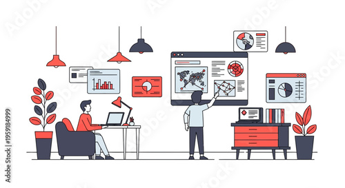 Team Of Professionals Monitoring Security At The Cyber Operations Center With Global Digital Data Dashboard