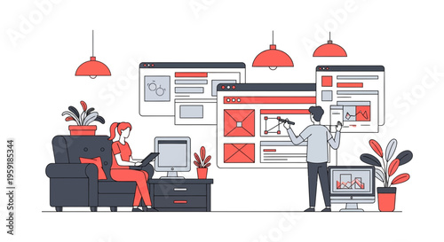 UI UX web app team work site page wire map flow icon link tool desk