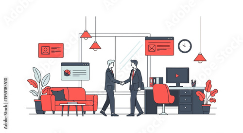 Two professional businessmen shaking hands to conclude a successful partnership deal in a modern office workspace