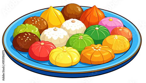 Colorful assortment of Indonesian traditional snacks (jajanan) served on a plate, featuring various sweet kue with diverse shapes and flavors, perfect for gatherings and celebrations