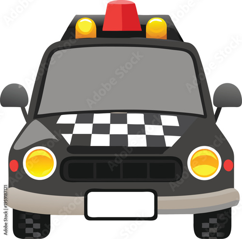 Front view of a gray and black taxi cab illustration