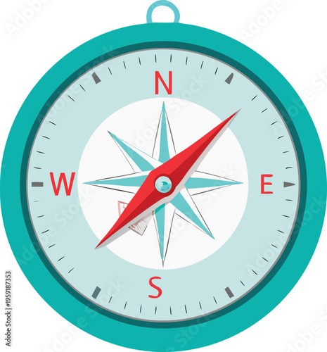 Stylized illustration of a teal compass pointing towards the south