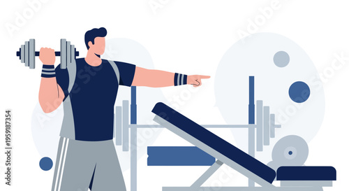 Man lifting dumbbell in gym, fitness workout, strength training, healthy lifestyle