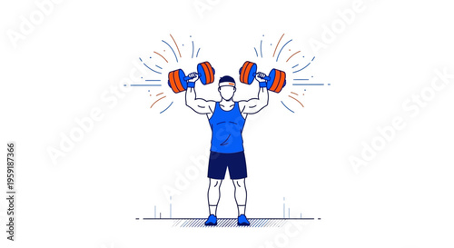 Man lifting dumbbells overhead, fitness workout, strength training, healthy lifestyle