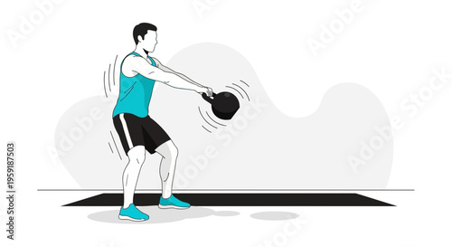 Man performing kettlebell swing exercise for fitness and strength training