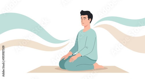 Man Meditating Outdoors, Breathing Fresh Air, Practicing Mindfulness and Relaxation