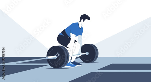 Man performing deadlift exercise with barbell, strength training and fitness concept