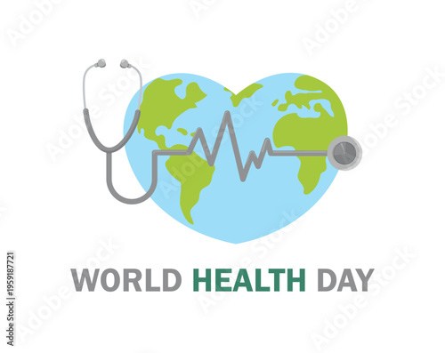 Our planet, our health. World health day. Concept background. World health day concept text design with doctor stethoscope. vector illustration