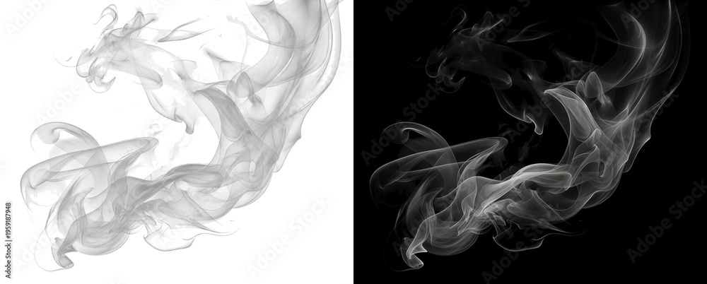 Naklejka premium Smoke on transparency and black backgrounds showing intricate swirling patterns