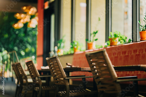 Wallpaper Mural Empty restaurant tables with warm natural light. Torontodigital.ca