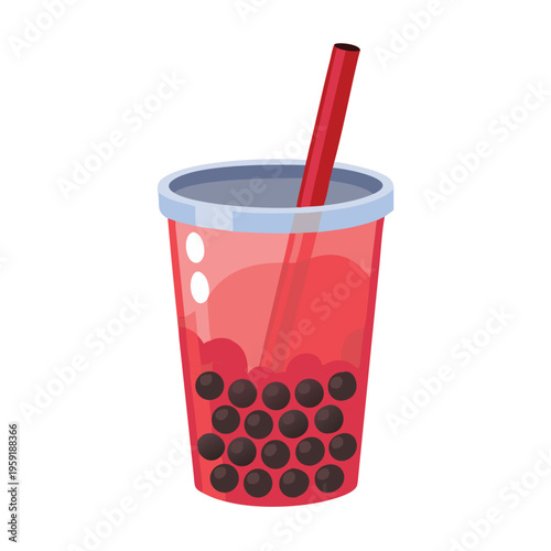 A colorful illustration of a bubble tea with dark pearls