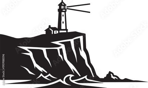 Vector lighthouse on cliff illustration