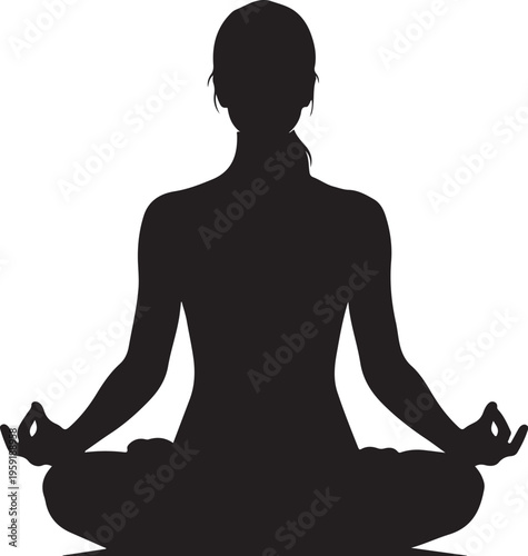Vector silhouette of woman meditating in yoga pose