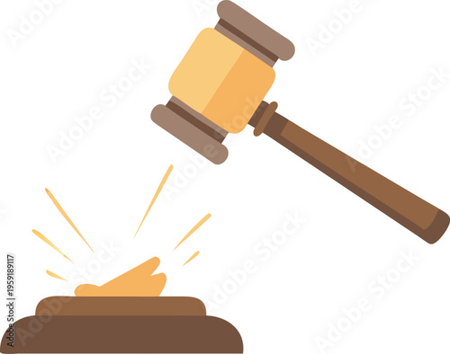 A gavel striking a sound block symbolizing justice and auctions