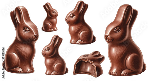 Watercolor Chocolate Easter Bunny Set Isolated Sweet Candy Rabbit Collection Illustration