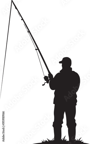 Silhouette of man fishing vector illustration