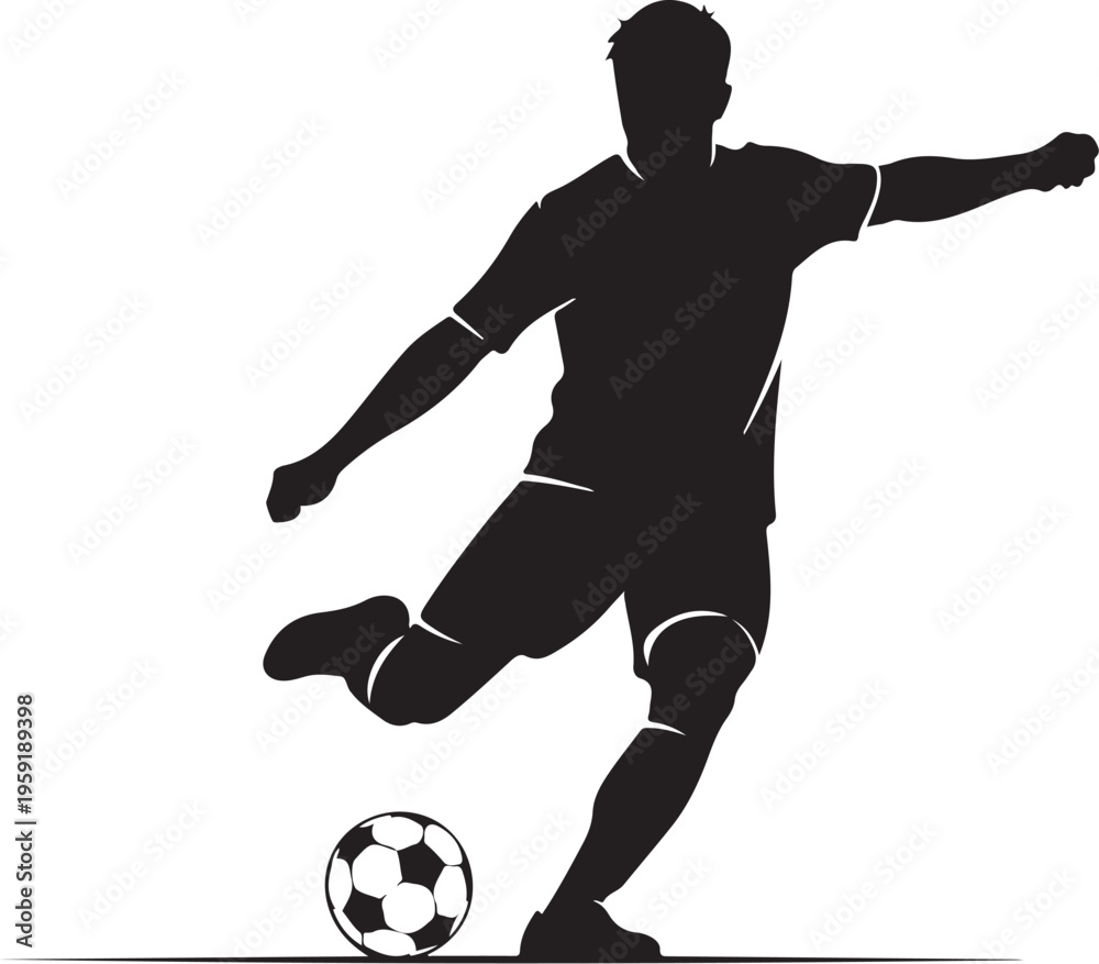 Naklejka premium Black silhouette of soccer player kicking ball vector
