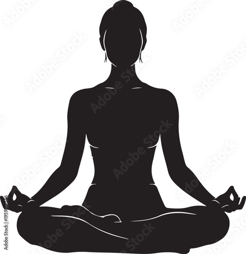 Black silhouette of woman meditating in yoga pose vector
