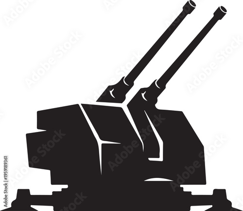 Vector illustration of a black military tank with two guns