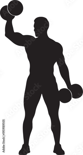 Vector silhouette of man lifting dumbbells