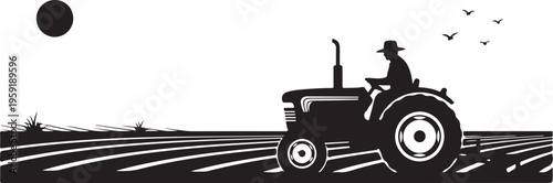 Vector illustration of a farmer driving a tractor in a field