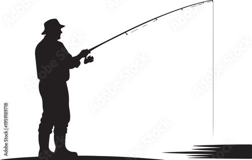 Silhouette of a man fishing vector illustration