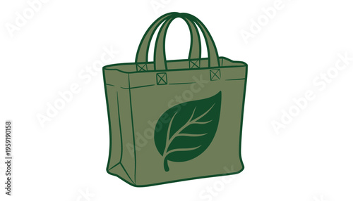 A green reusable bag with a leaf design for eco-friendly shopping