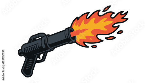 A cartoon flame gun with a black handle and vibrant fire