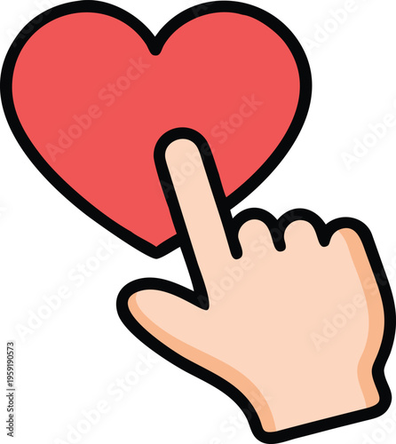 A hand cursor is hovering over a bright red heart icon