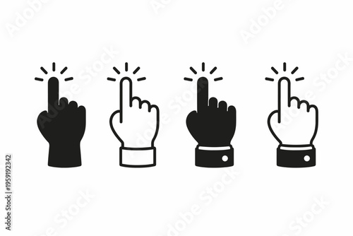 Four pointing index fingers with explosive effects