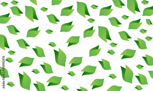 Abstract Pattern of Fresh Green Leaves Falling Against a White Background for Eco-Friendly Design