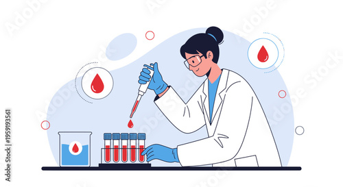 Scientist conducting blood test in laboratory, medical research, science concept