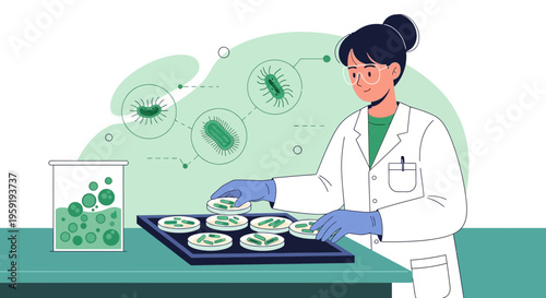 Scientist examines petri dishes with bacteria culture in laboratory, microbiology research