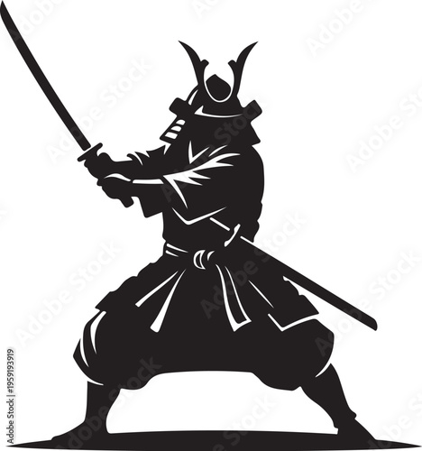 Samurai warrior, black silhouette, Japanese fighter, katana sword