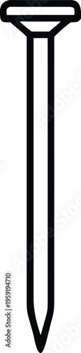 Simple line drawing of a single metal nail on white background