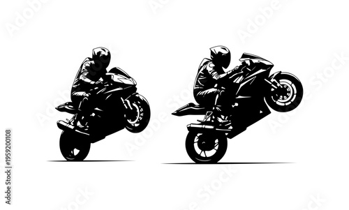 Motorcyclist Performing Stunt and Wheelie Maneuvers