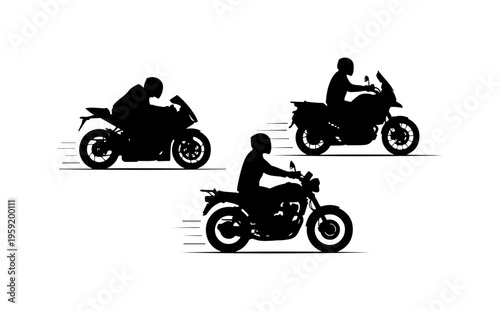 Three Motorcyclists Riding in Silhouette Style