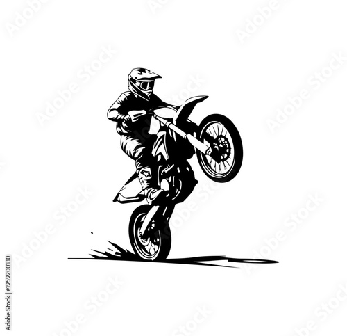 Motocross Rider Performing Wheelie Stunt on Dirt Track