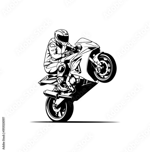Stunt Motorcyclist Performing Wheelie in Mid-Air