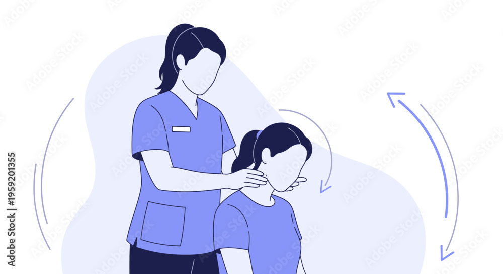 Obraz premium Physical therapist performs neck rotation exercise on patient for rehabilitation and pain relief