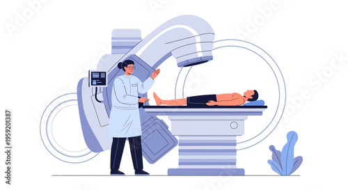 Radiology Technician Operating Radiation Therapy Machine for Cancer Treatment