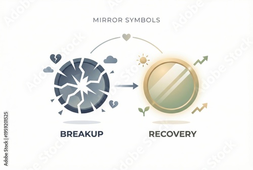 Transformation Through Duality Exploring Breakup and Recovery with Symbolic Reflections in a Clean Minimalist Design Capturing Emotional Resilience and Personal Growth