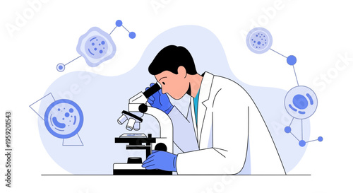 Scientist examining cells under a microscope, illustrating scientific research and discovery