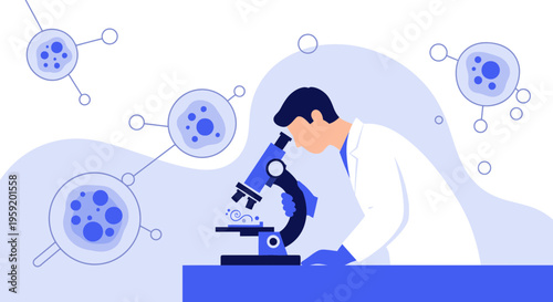 Scientist examining cells under a microscope, scientific research, laboratory, medical discovery