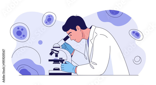 Scientist examining cells under a microscope, modern laboratory research, scientific discovery