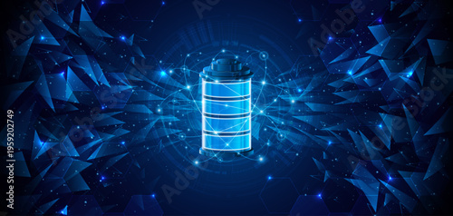 Battery technology concept with power circuit board. The future of fast electric battery charging