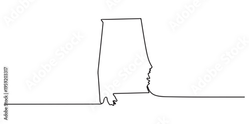 Map of the state of Alabama icon line continuous drawing vector. One line Map of the state of Alabama icon vector background. Map of the state of Alabama icon. Continuous outline of a Map of the state