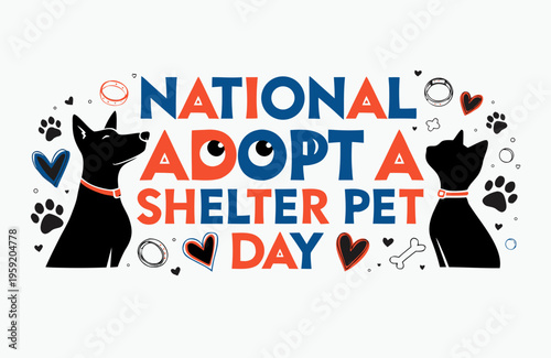 Pet Adoption and Animal Rescue Silhouette Vector, National Adopt a Shelter Pet Day Concept