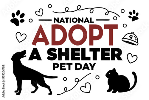 Pet Adoption and Animal Rescue Silhouette Vector, National Adopt a Shelter Pet Day Concept