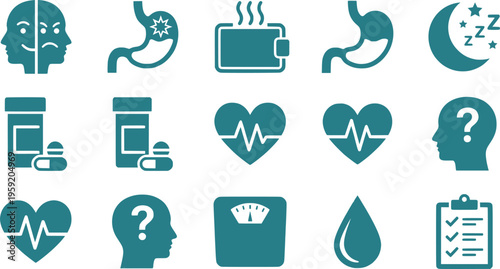 PMS Symptom Logging Mood-Tracking Cramps Bloating Headache Symptom-Diary PMS-Tracking Symptom-Log Vector Icon Set - PMS Tracking
